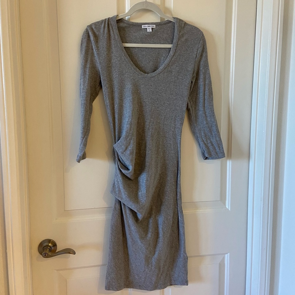 Standard James Perse Womens Jersey Knit Ruched Midi Dress Gray Size 2